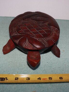 Vintage Hand Carved Wood Turtle Trinket Box  Folk Art Jewelry Decor 11"